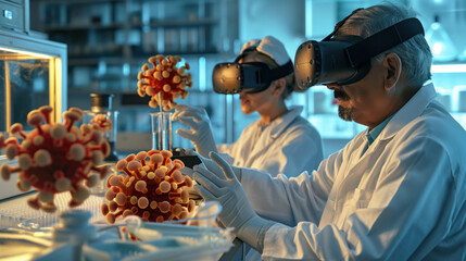 Scientists Using Virtual Reality to Study Molecular Structures in a Laboratory