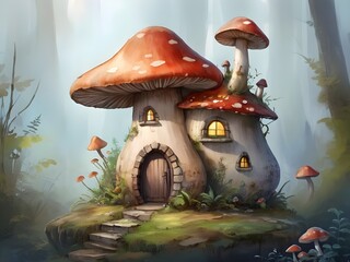 Watercolor Mushroom House