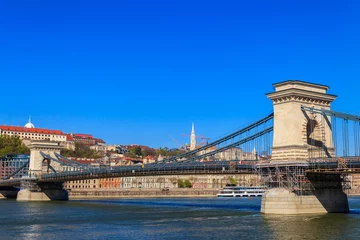 Fotobehang Kettingbrug Szechenyi Chain bridge over the Danube river in Budapest, Hungary