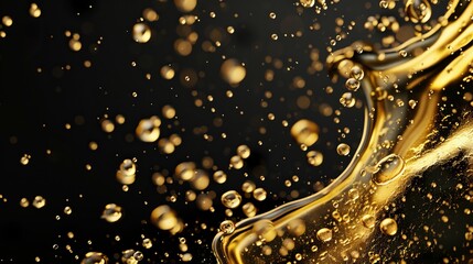 Smudged liquid serum with bubbles on a black background, representing crude oil