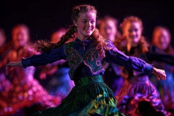 Obraz premium Vibrant dance performance with colorful costumes and lighting showcasing cultural diversity and artistic expression