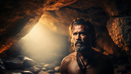 Prehistoric caveman in a cave