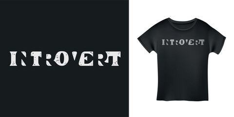 Naklejka premium Introvert negative space hand drawn t-shirt typography. Minimalist apparel letteing design. Vector illustration.