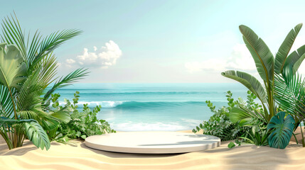 Tropical tranquility: elevating your background podium with a beach theme - obrazy, fototapety, plakaty
