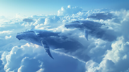 Blue whale rise to the sky,  Whale is large investor in the Crypto Currency market. - obrazy, fototapety, plakaty