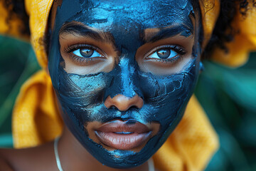 A woman with a face mask on her face