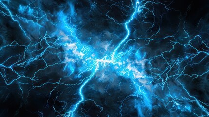 lightning . Blue lightning flash on black background. stormy weather