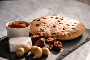 Traditional breakfast sausages and bread