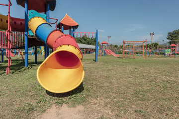 Playground in the park with blue sky - 784608967