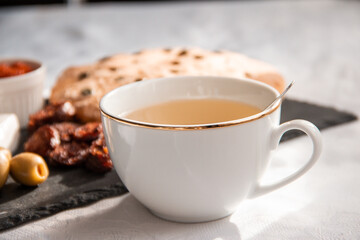 Cup of tea on breakfast table