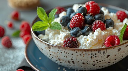 Healthy Breakfast with Fresh Cottage Cheese and Berries