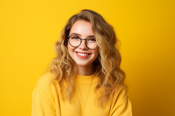 Obraz premium Young pretty blonde girl over isolated colorful background with glasses