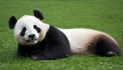 A Giant Panda Rolling In A Patch Of Fresh Grass