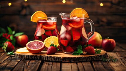 Spanish Sangria with Red Wine and Citrus Fruits - obrazy, fototapety, plakaty