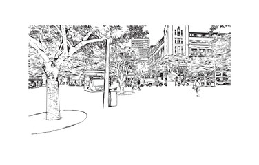 Fototapeta premium Print Building view with landmark of Santa Cruz de Tenerife is the city in Canary Islands. Hand drawn sketch illustration in vector.