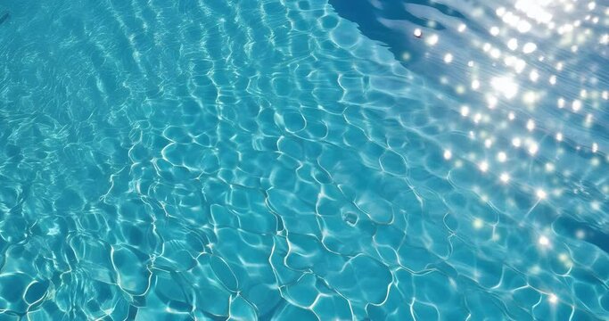 Sparkles on the waves of crystal clear water in the swimming pool. Light of the sun. Summer image. スイミングプールの透明な水の波の上で輝きます。太陽の光。夏のイメージ。