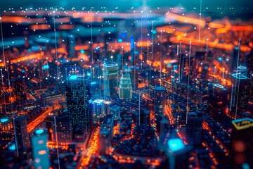 Digitally illuminated model of a nocturnal skyscraper