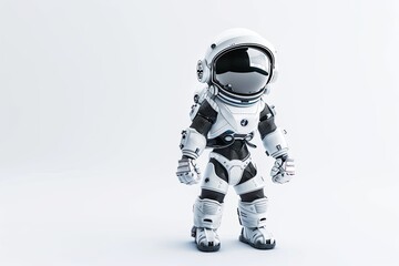 Miniature robot astronaut isolated on white background with copy space