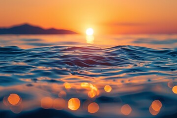 Breathtaking ocean sunset, water ripples reflecting golden sun rays, natures tranquil beauty