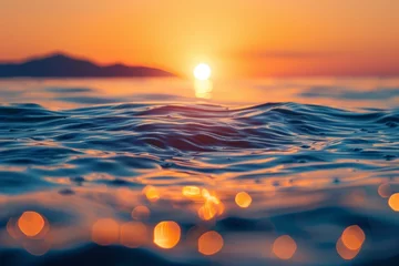 Papier Peint photo autocollant Réflexion Breathtaking ocean sunset, water ripples reflecting golden sun rays, natures tranquil beauty