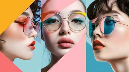 Diverse group of women wearing different colored glasses