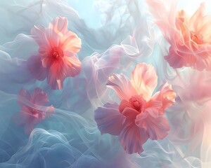 Ethereal Floral Dance Amidst Serene Cloud Waves