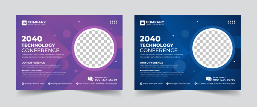 Modern technology conference webinar template and business event invitation flyer layout design, Online webinar, meeting or training promotion banner,