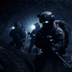 A special forces team conducting a stealth mission under the cover of darkness