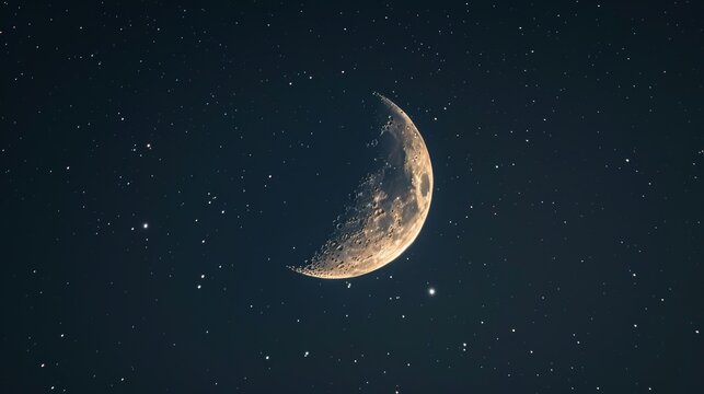 Half moon and stars in night sky