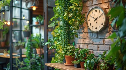 Clock Mounted on Side of Brick Wall