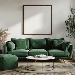 Stylish Minimalism: Green Sofa with Large Poster Frame