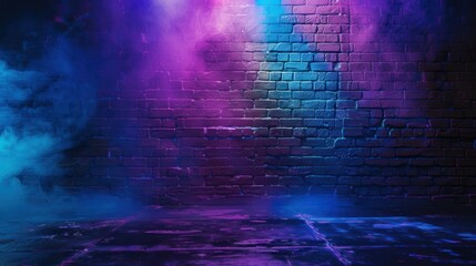 Obraz na płótnie Canvas Brick wall, neon light effect and smoke.