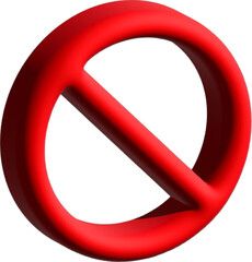 3d Sign forbidden. Icon symbol ban. Red circle sign stop entry ang slash line isolated on transparent background. Mark prohibited.
