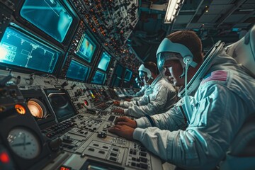 U.S. astronauts training on control panels - Powered by Adobe