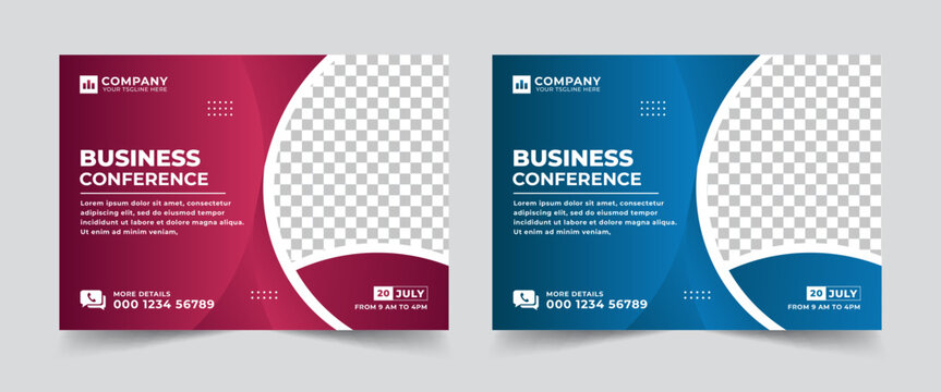 Conference banner flyer template. Technology conference social media banner layout, live webinar event invitation banner