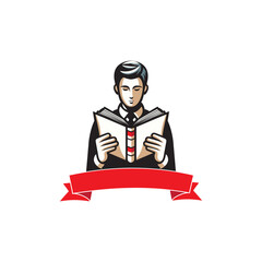 Book Education Logo Template Design Vector, with icon of student reading a book