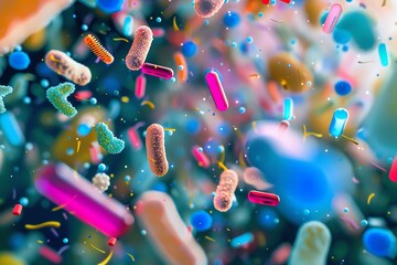 3D illustration of a colorful explosion of bacteria and germs - obrazy, fototapety, plakaty