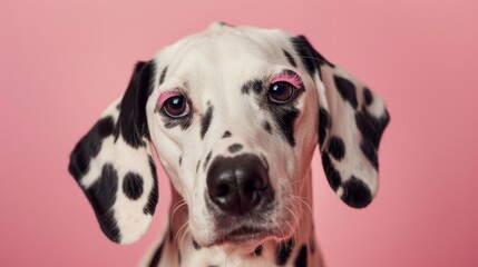 Black and white dalmatian dog with pink eyelashes