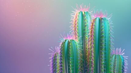 Vibrant green cactus with pink and yellow spikes