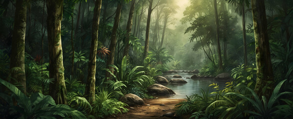 Earth Day Watercolor Wallpaper: Ultra-Realistic Rainforest Rhapsody - obrazy, fototapety, plakaty