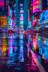 Naklejka premium Enthralling Symphony of Night Lights and Moving Traces in Rain-Soaked Cityscape
