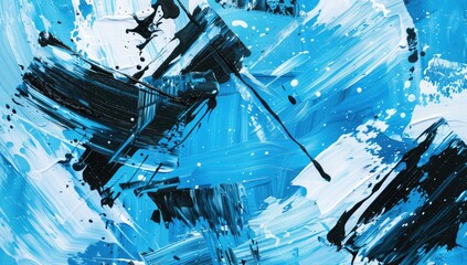 abstract blue background of oil paint strokes on canvas close-up