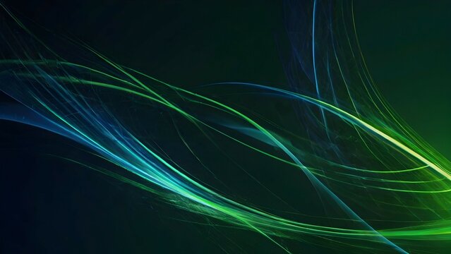 Abstract, line swoosh forms, sharp focus, green and blue light going different directions, green background, Transparente, iridiscente, circular, transl&uacute;cidos