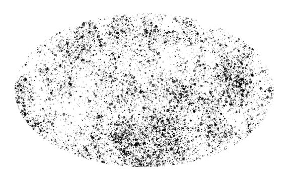 Czarne i białe kropki psikane sprayem. Owalny kształt. Grunge. Przezroczyste tło.