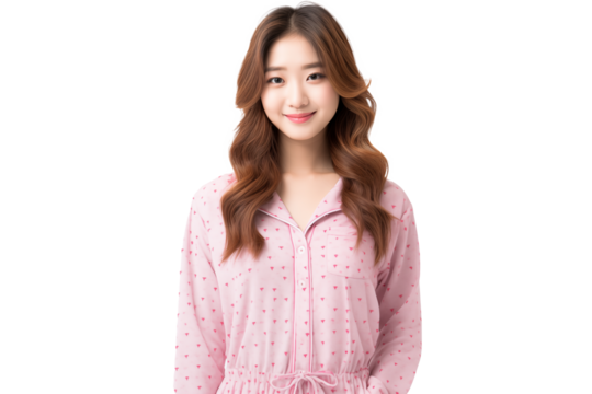 Teen pretty Japanese girl  in pajamas on isolated chroma key background