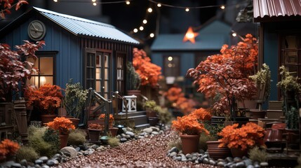 miniature autumn courtyard with several UHD Wallpaper