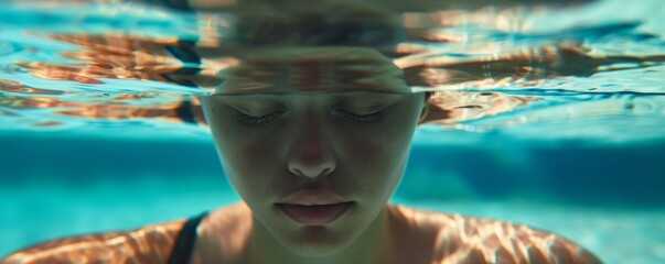 Woman swimming underwater in pool