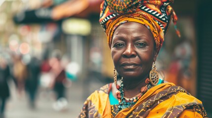 Fototapeta premium A street portrait of a person dressed in traditional attire from their culture, their proud stance and vibrant colors celebrating heritage and identity.