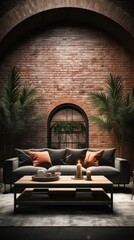 modern living room with arches chairs and tables UHD Wallpaper