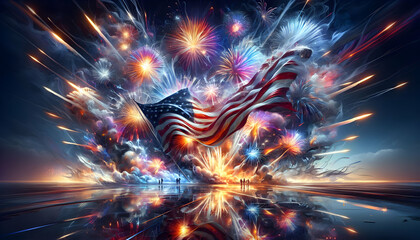 Vibrant Firework Frenzy: A Dynamic Ultra Realistic Poster Celebrating Independence Day in the USA - obrazy, fototapety, plakaty